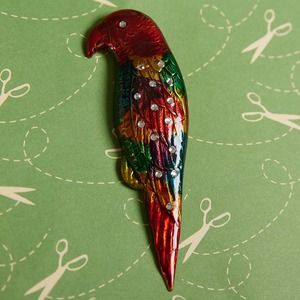 Sparkle Gold Enamel Parrot Pin Brooch